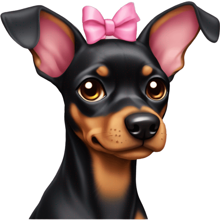 black tan pinscher big ears girly pink bow on head emoji