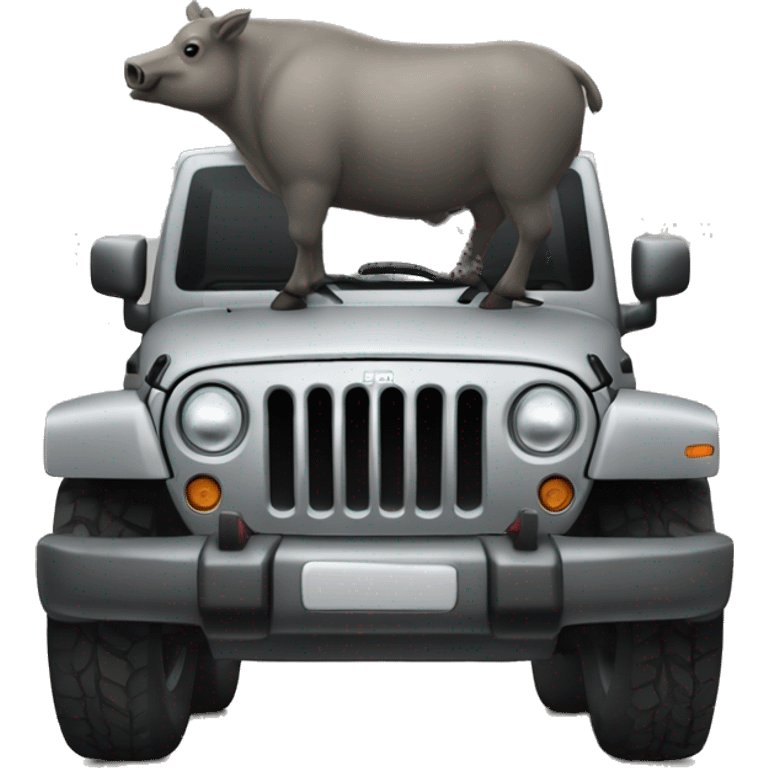 Jeep rubicon grey with a big boar on the front door emoji