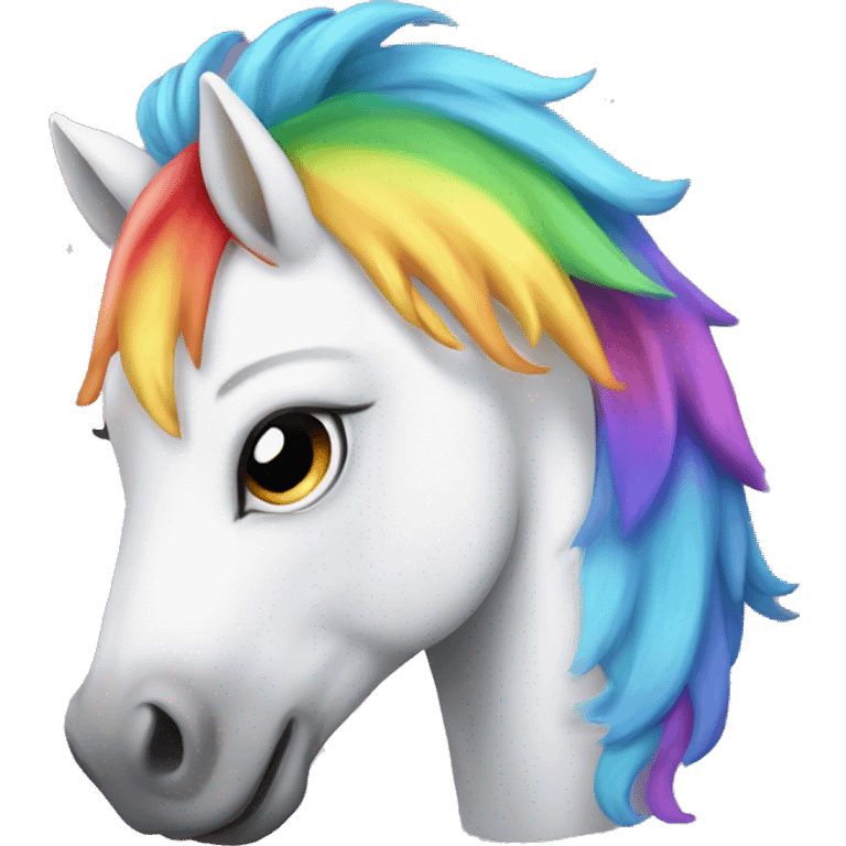 white horse with rainbow mane, sparkle, cartoon style emoji