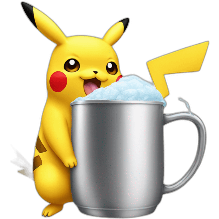 pikachu qui boi une bierre en feusen un pous emoji