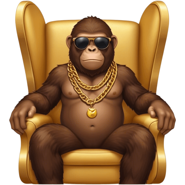 ape with big golden chain on the neck wearing sunglasses sitting in the armchair full height emoji