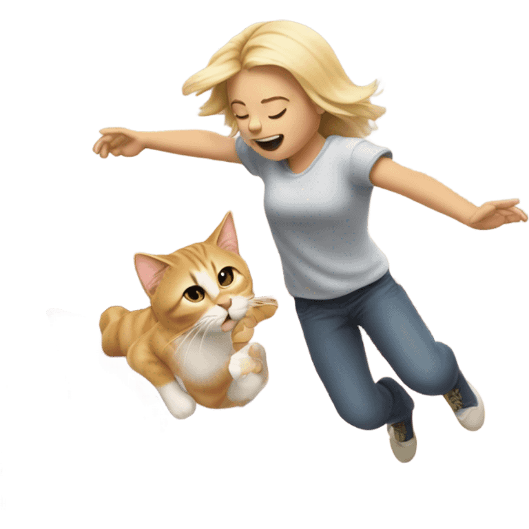 Cat jumping to blond girl sleeping at the bed emoji