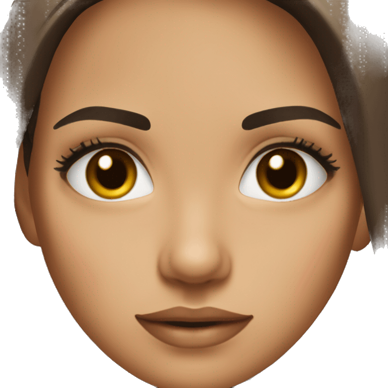 Girl with thick eyebrows and long lashes, brunette, brown eyes, pretty emoji