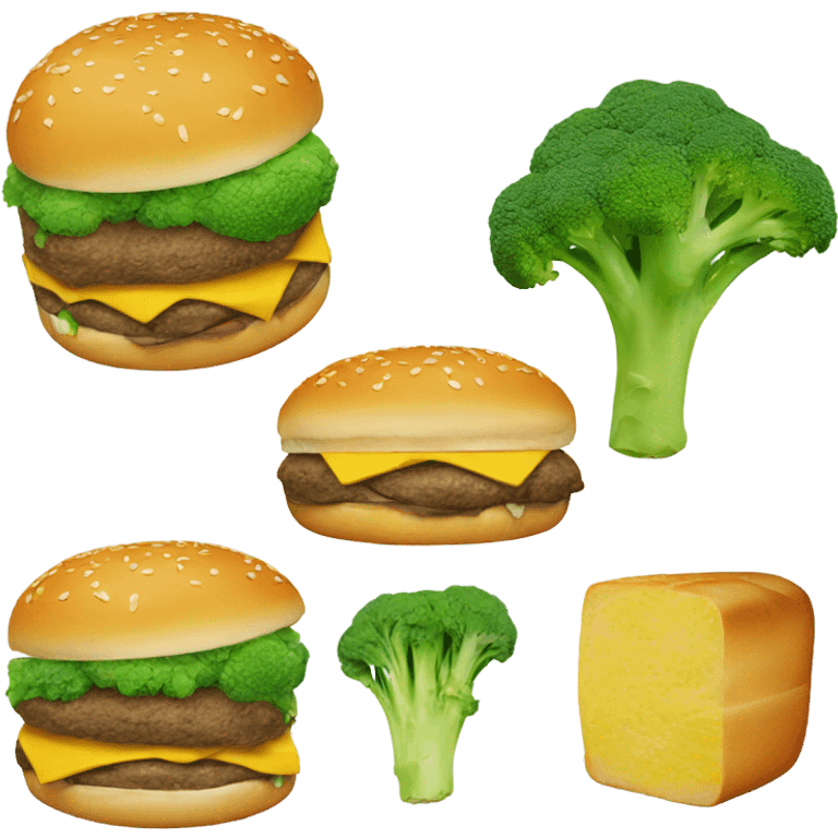 a cheeseburger holding broccoli  emoji