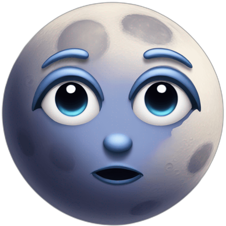 planet Moon with a cartoon kind face with big feminine eyes emoji