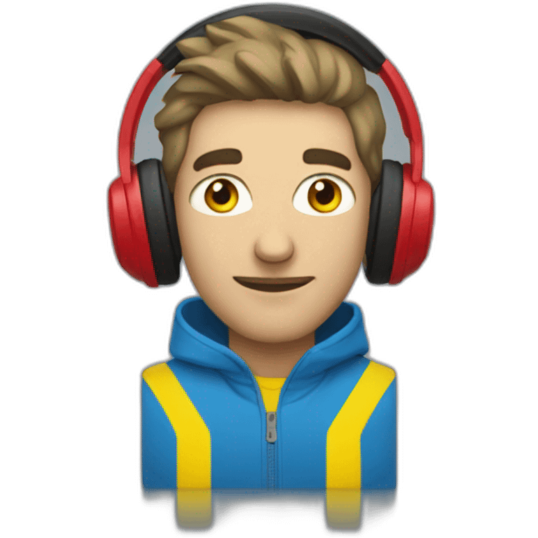 Man in colours of Ukraine with red earphones emoji