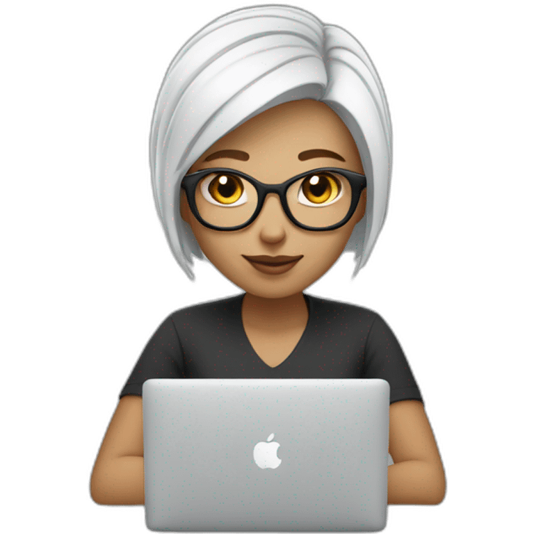 it-programmer-girl-white-short-hair-no-glasses-with-macbook emoji