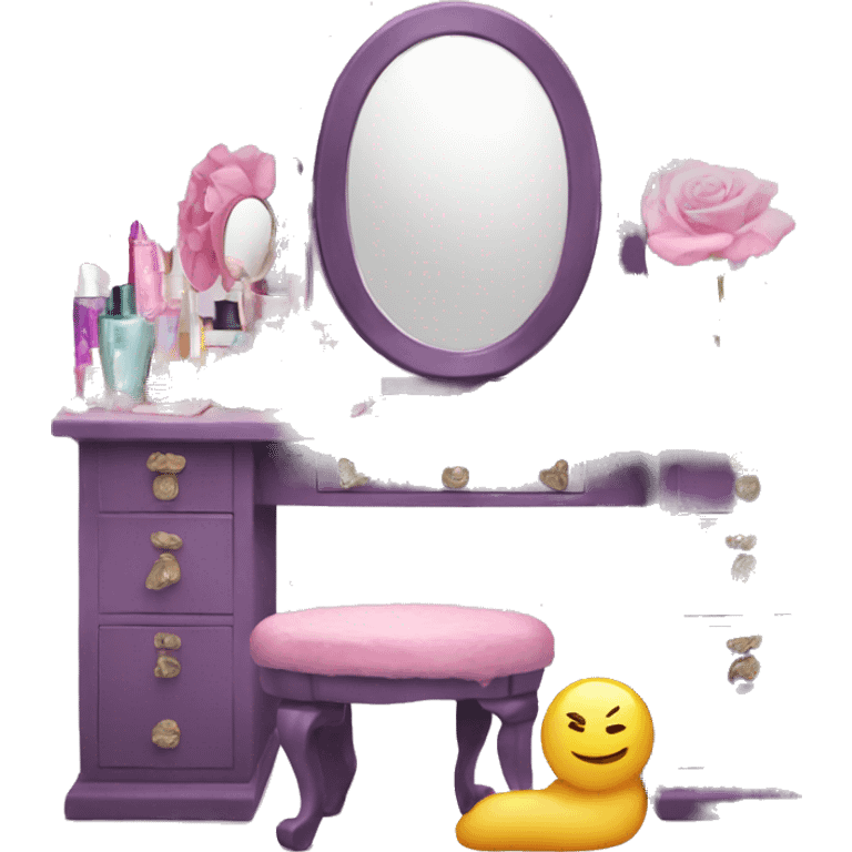 vanity with tons of girly things on it  emoji