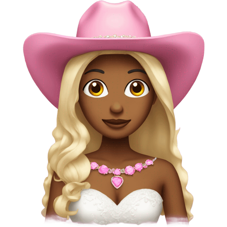 bride wearing pink cowgirl hat emoji