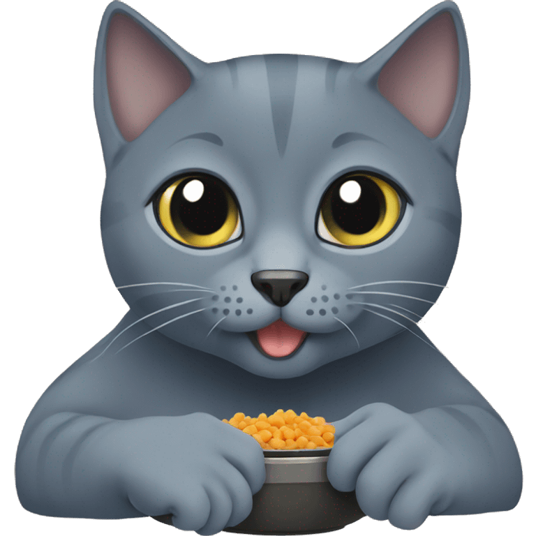 Russian Blue eating cat food emoji