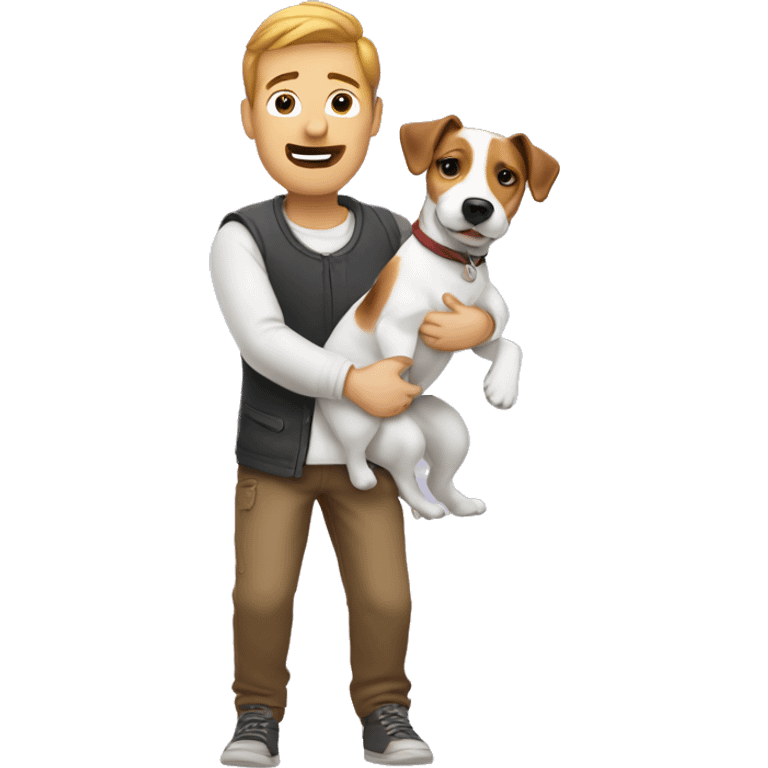 Guy with jack russel in arms emoji