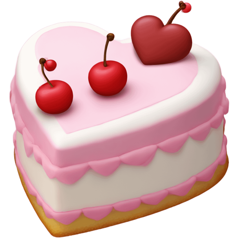 Heart shaped cake pink and white coquette with cherry and icing   emoji