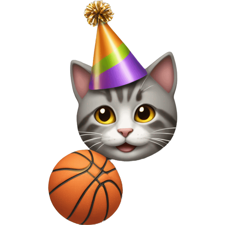 cat wearing a birthday hat dunking a basketball emoji