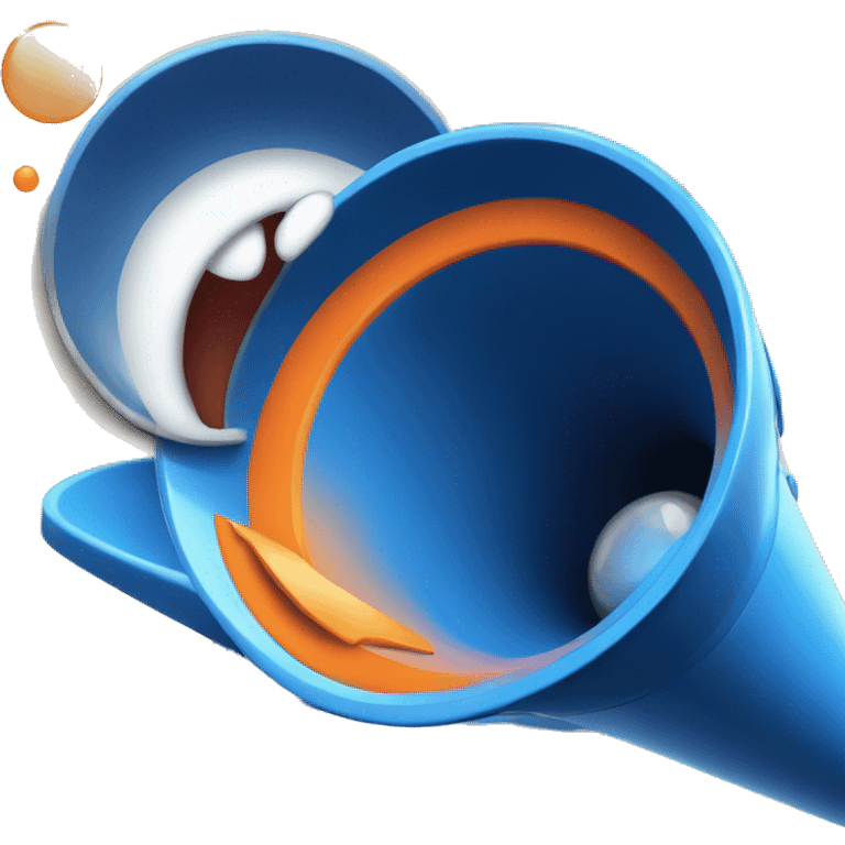 megaphone blue and orange with eyes and smile emoji