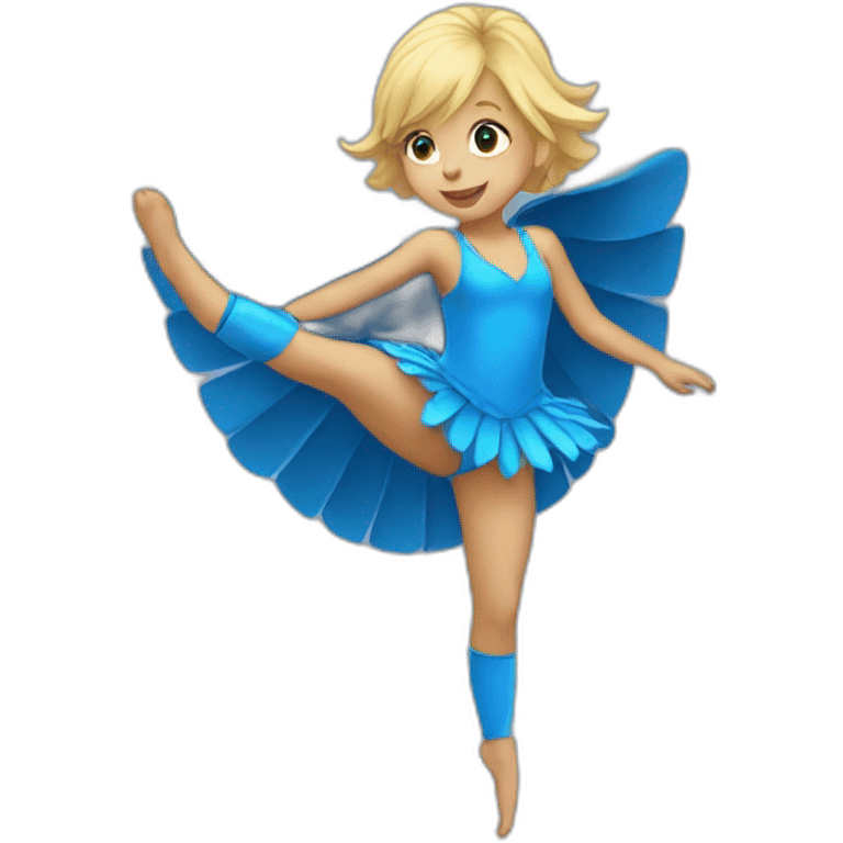 little blonde girl dancing in a blue bird costume emoji