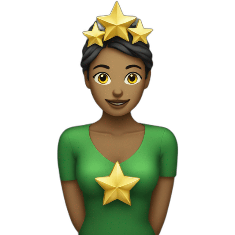 Green women holding three gold stars above head emoji