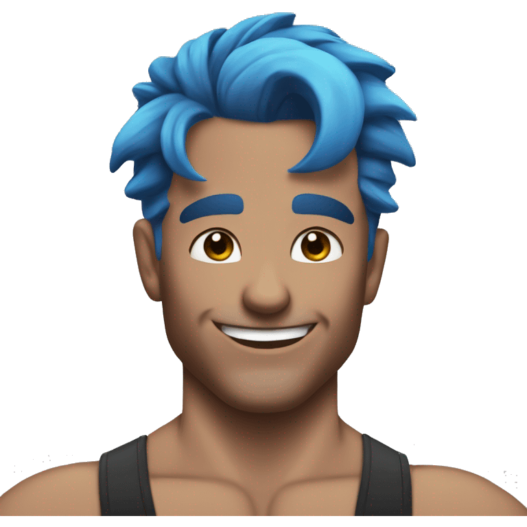 Scar on face blue hair updo muscle man smiling emoji