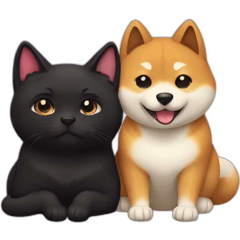 shibainu and black cat being-in-love emoji