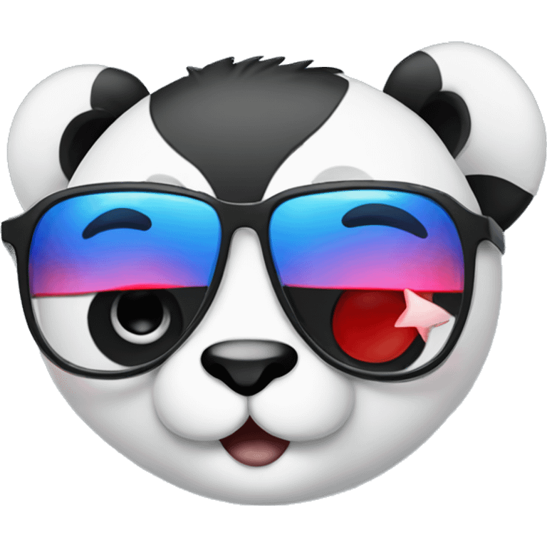 a panda wearing blue star glasses and red lipstick emoji