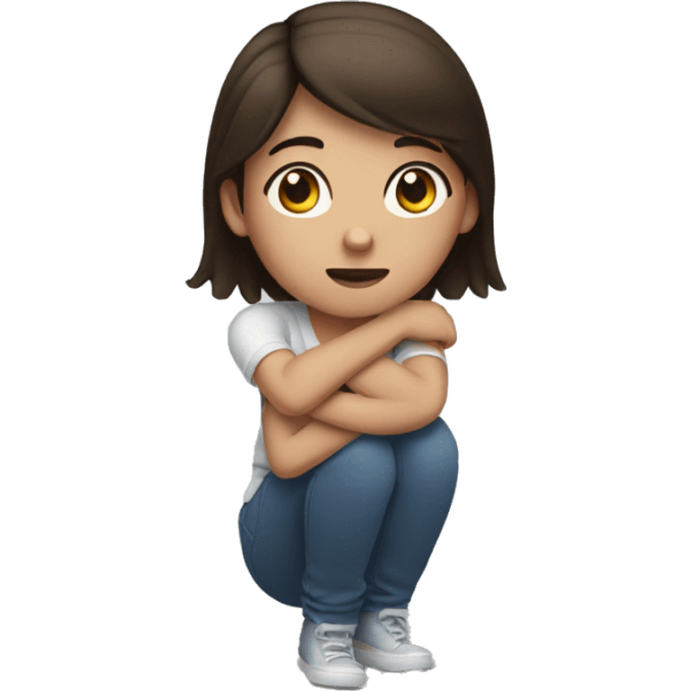 Brunette girl with her elbow hurting emoji