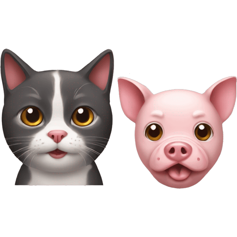 A cat whit a dog and a pig  emoji