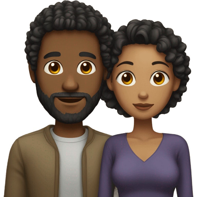 Couple black man with beard short hair and mixed race woman with curly black hair emoji