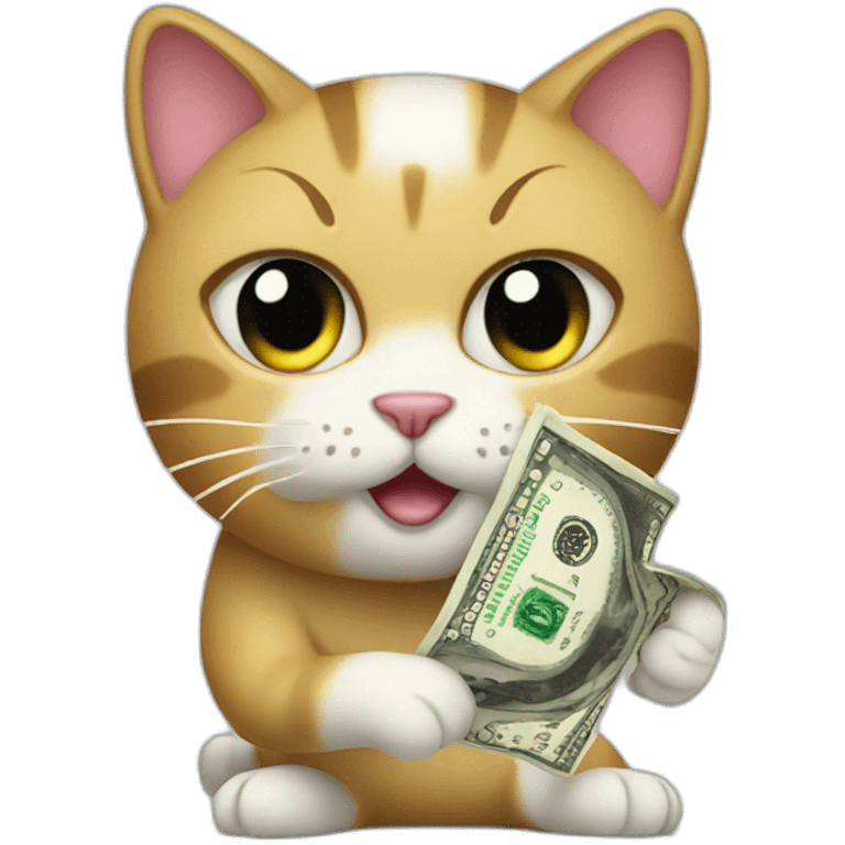 cat with a towel and a dollar bill emoji