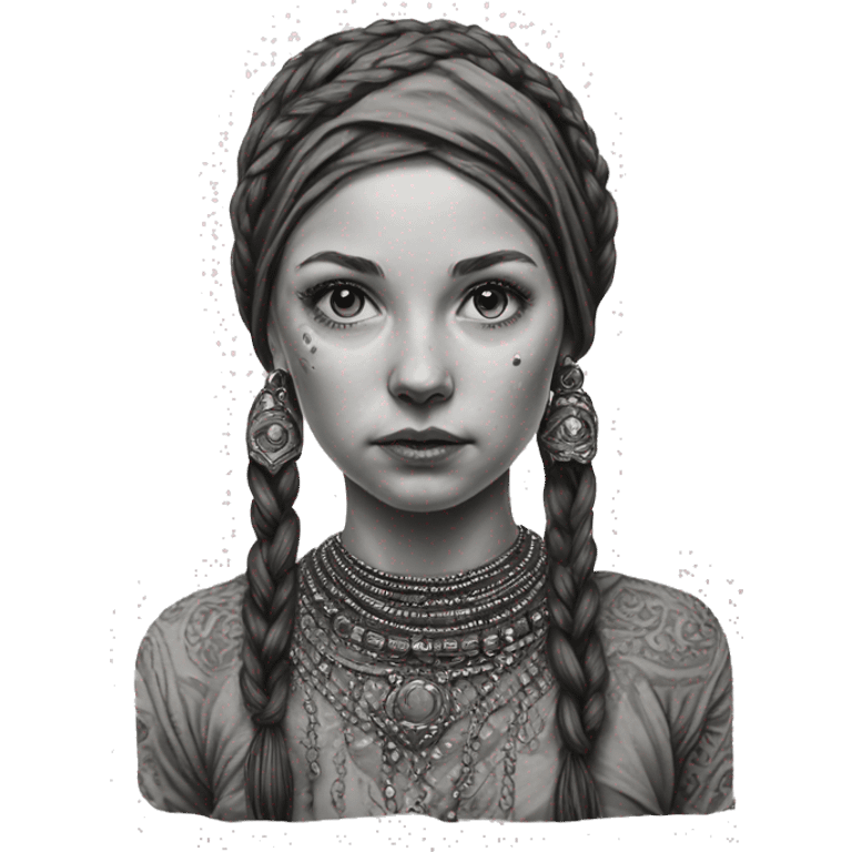 slavic Bead girl hyper realistic inked emoji