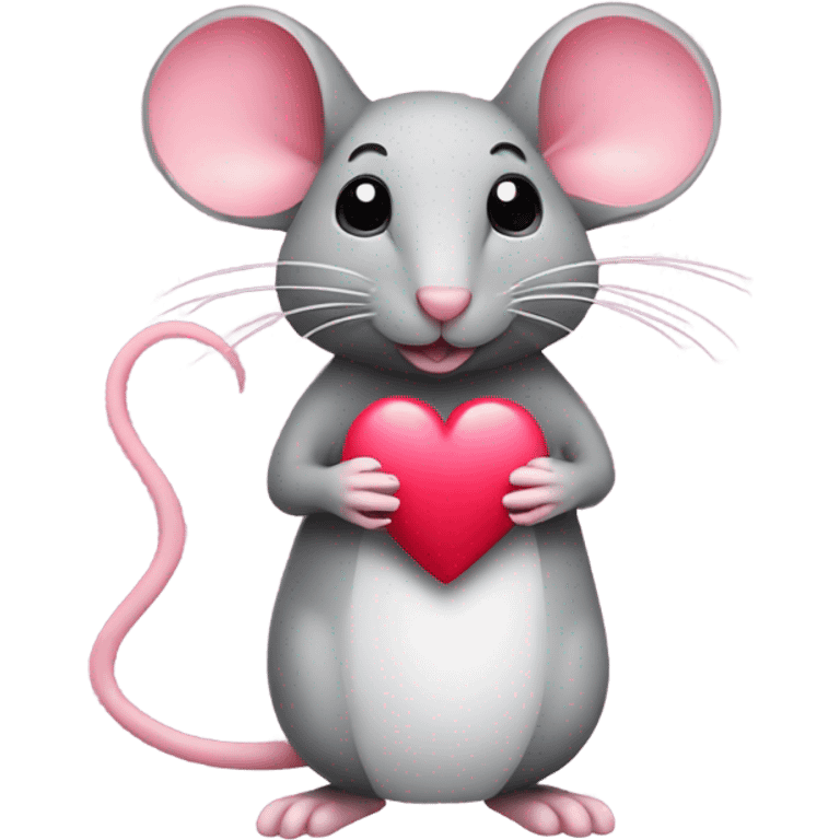 A mouse holding a red heart with a long pink tail  emoji