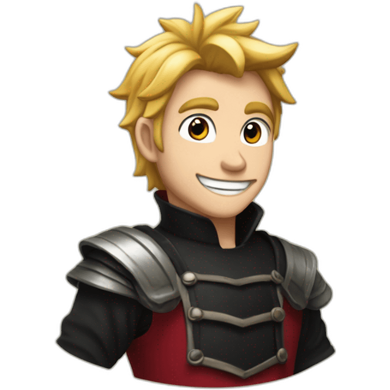 Nastu Dragnell from fairy tails with short red air and black shirt smilling emoji