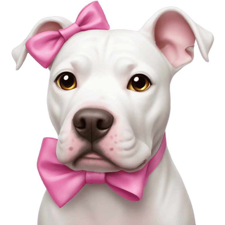 white pitbull dog with pink bow on ear emoji