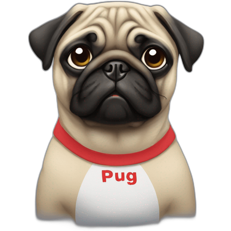 pug wearing a t-shirt emoji