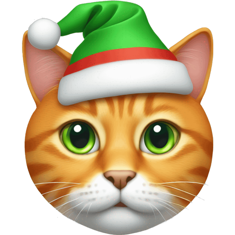 orange cat with green eyes wearing a santa hat emoji