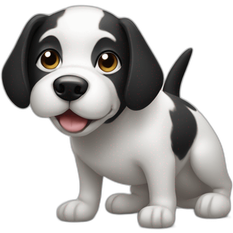 A black and white dog pooping emoji