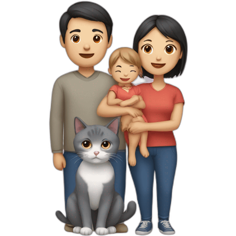 Family(2 Chinese people) with a British blue cat emoji