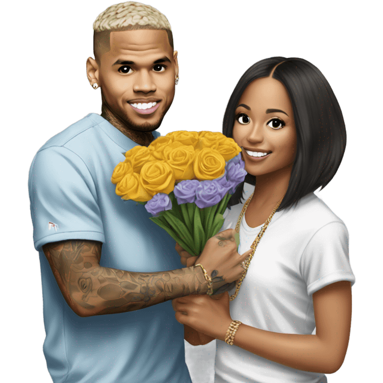 Hyper Realistic Chris Brown giving flowers to Karruche Tran emoji