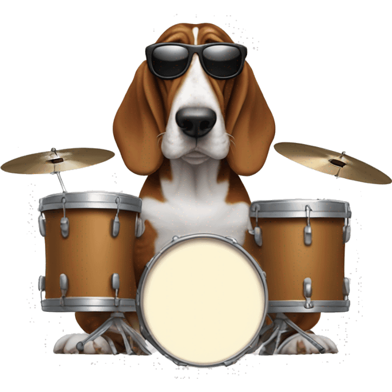 basset hound with sunglasses and playing the drums emoji