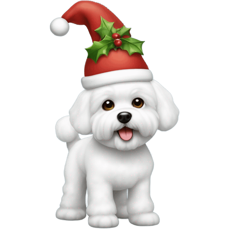 Bichon frise dog in a Christmas hat  emoji