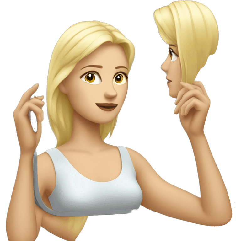 blond woman looking with the mirror in the hand  emoji