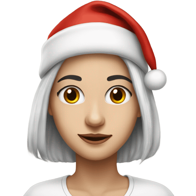 realistic portrait of fair skinned woman with silver hair and  with Santa cap emoji