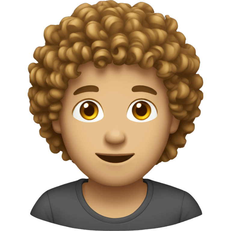 using computer, curly hair, male, light brown emoji