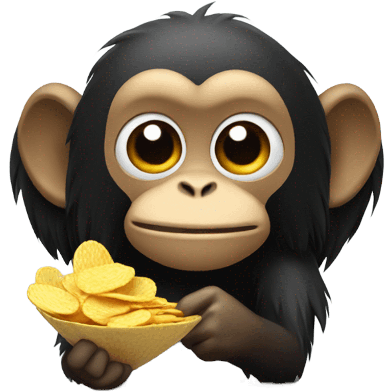 Monkey eating chips and with black long hair emoji