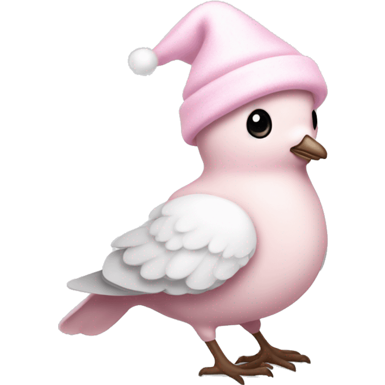 light pink beautiful magestic dove wearing light pink and white christmas hat  emoji