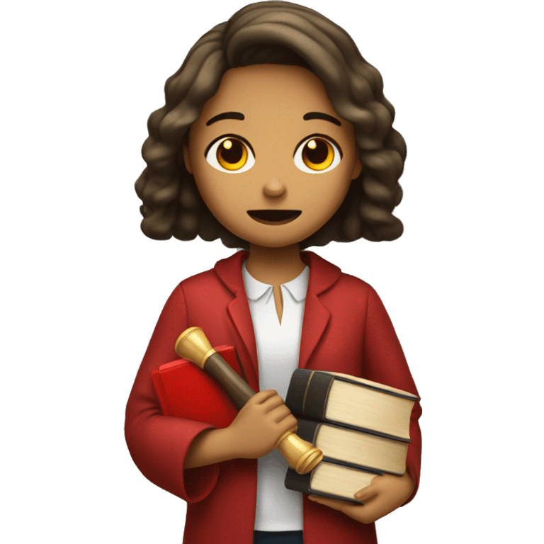 Girl holding a gavel and a red book while crying  emoji