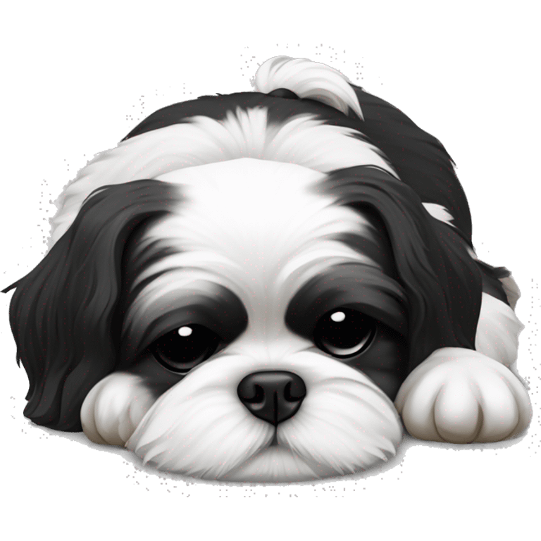 Black and white Shihtzu dog lying sleeping  emoji