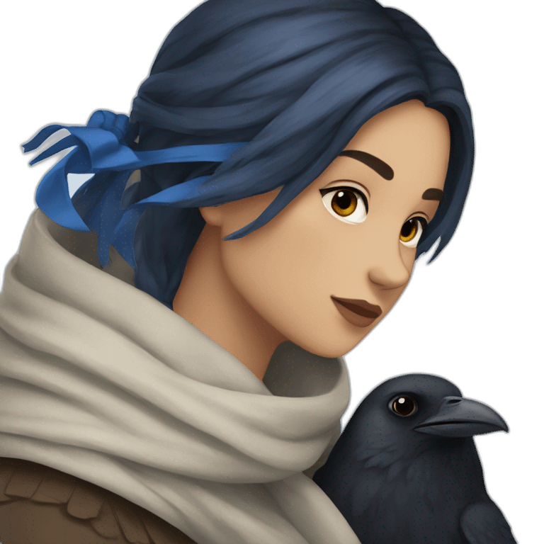 Raven wearing blue scarf hogwarts emoji