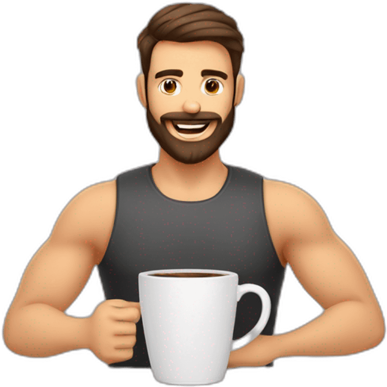 homem com barba de regata segurando um copo café emoji