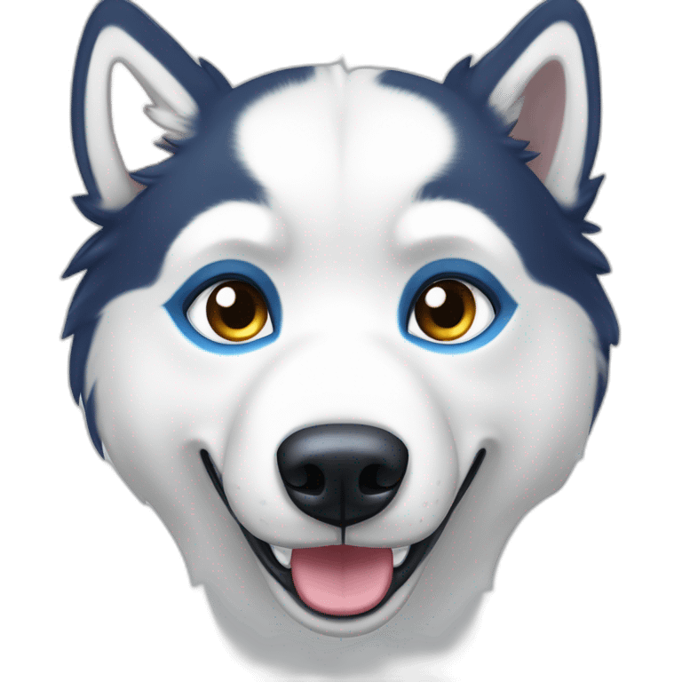 Husky blanc yeux bleu poil un peu court et souriant emoji