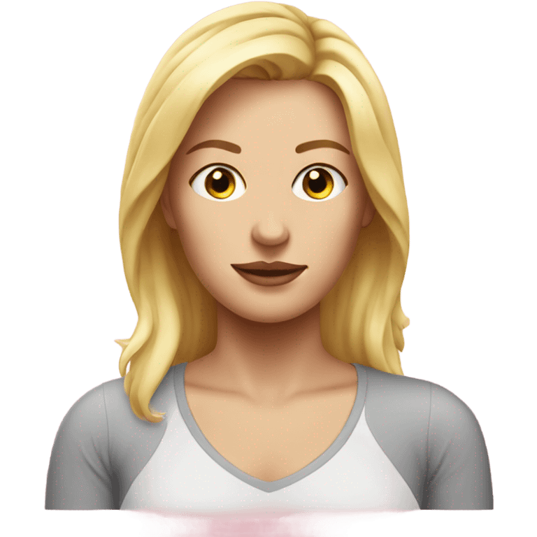 blonde woman with sweat on her face ,pink realistic emoji