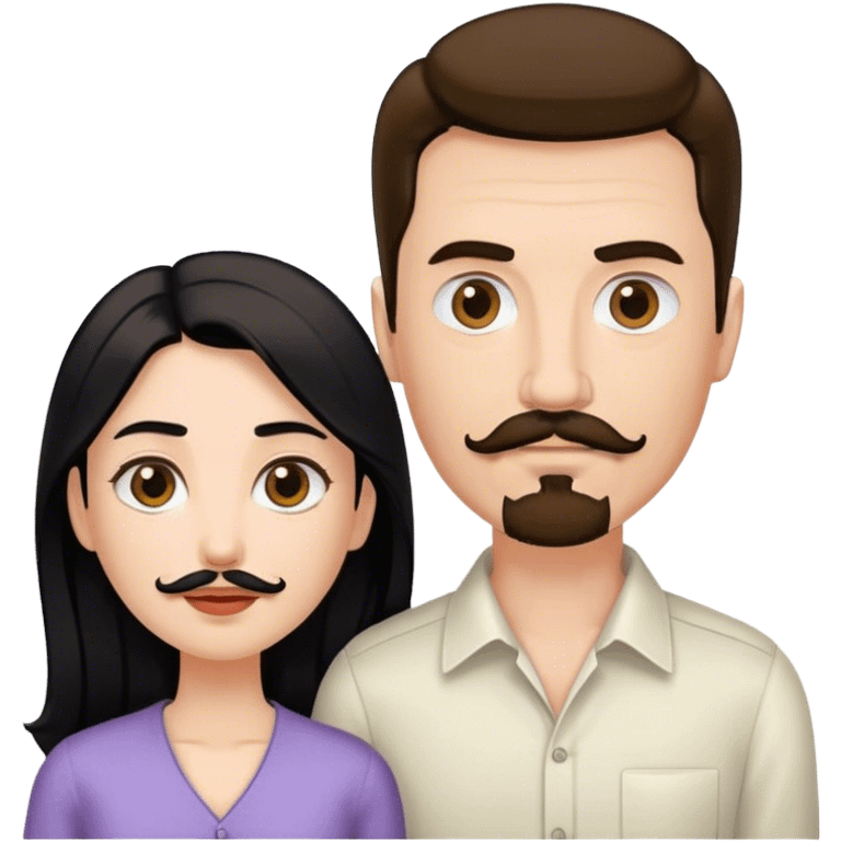 Tall white man with brown mustache goatee AND a short pale woman with long black hair emoji